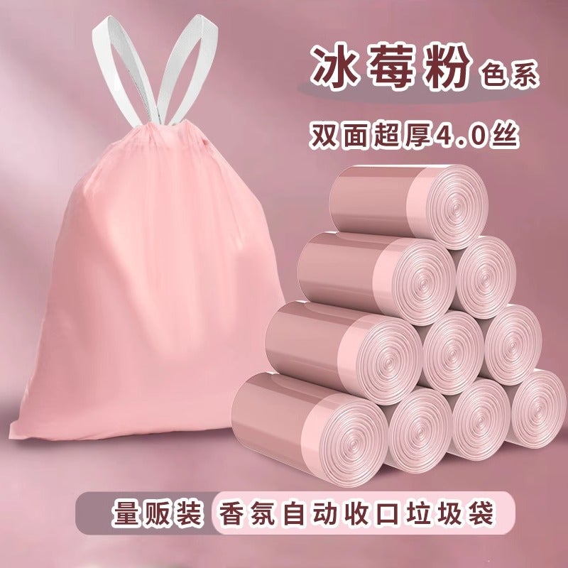 Portable Garbage Bag Pink Thickened Household And Affordable Drawstring Type Automatic Noured Kitchen Medium Large Plastic Bag - Image 3